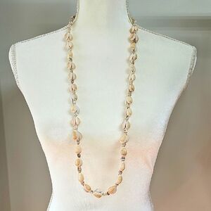 Vtg Puka Shell Cream Beaded Necklace